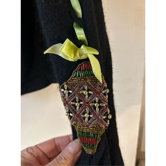 Westbound M petites sweater Christmas black 3D ornaments lambs wool blend rn#589 - Picture 2 of 8